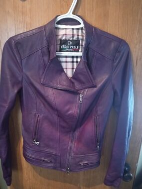 Vera Pelle Purple Italian Leather Moto Jacket
